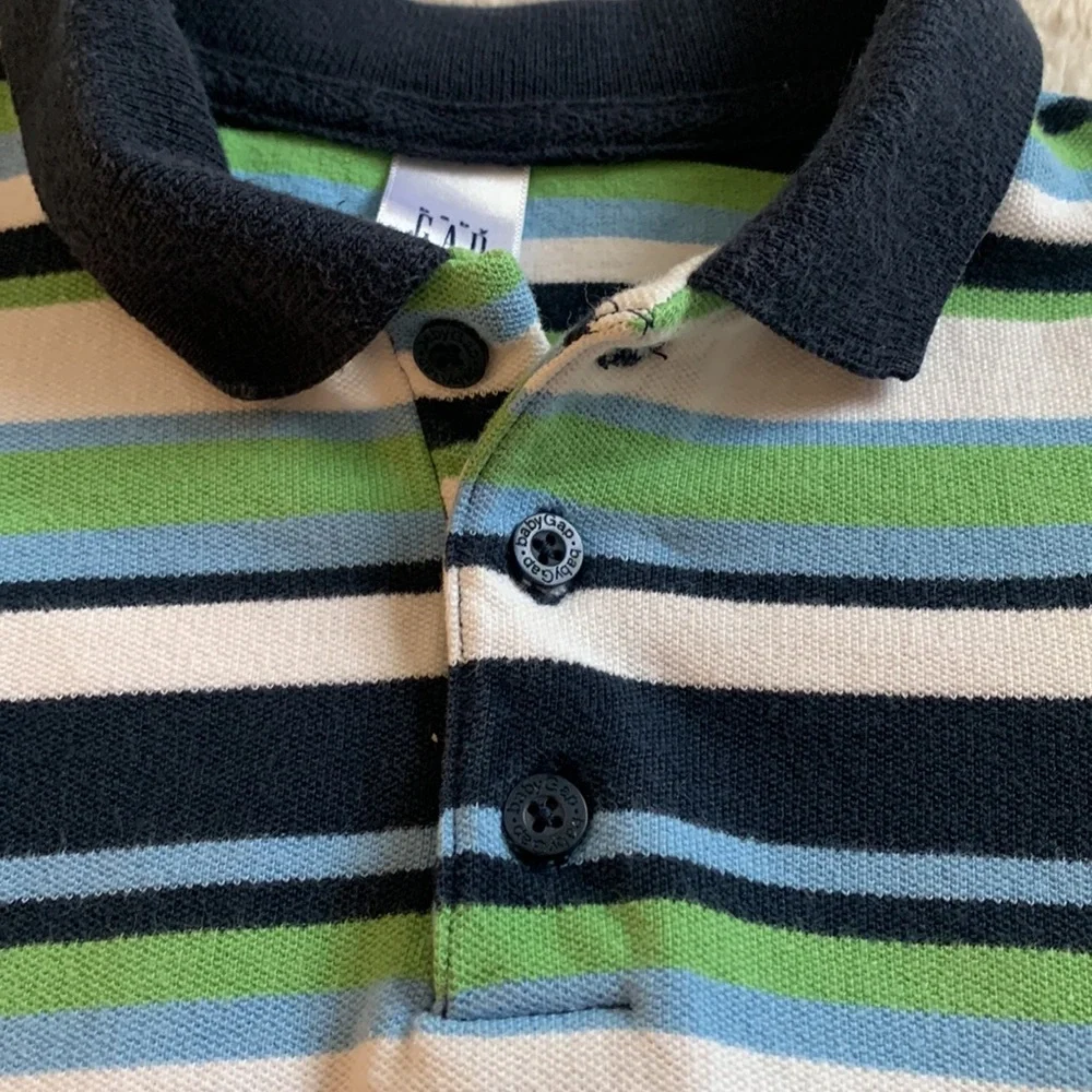 GAP Blue Green White Striped Romper 3-6M Baby Boy EUC one piece